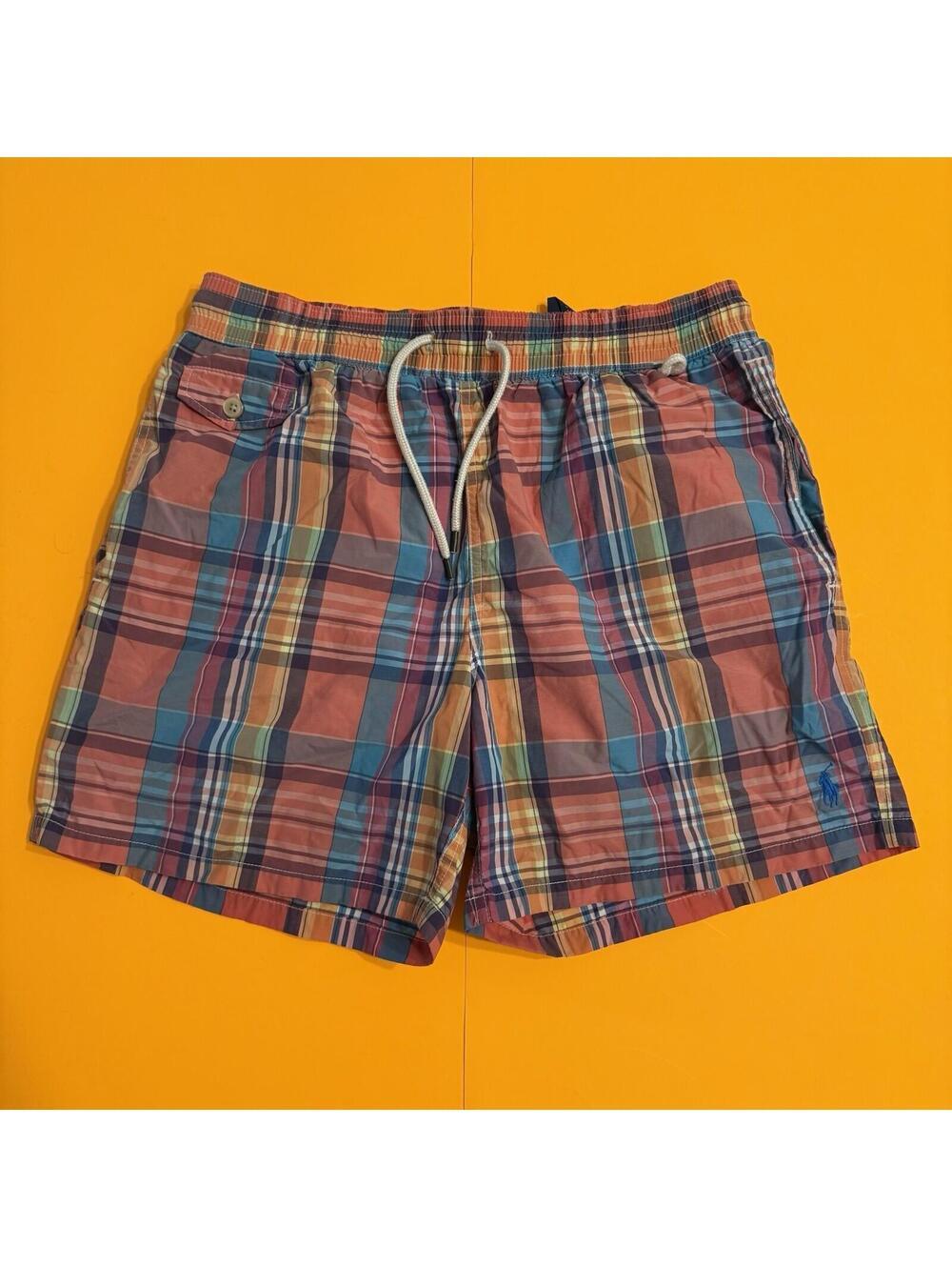 Polo Ralph Lauren Swim Trunks Multicolor Plaid Mesh Lined Cotton Nylon Men’s M